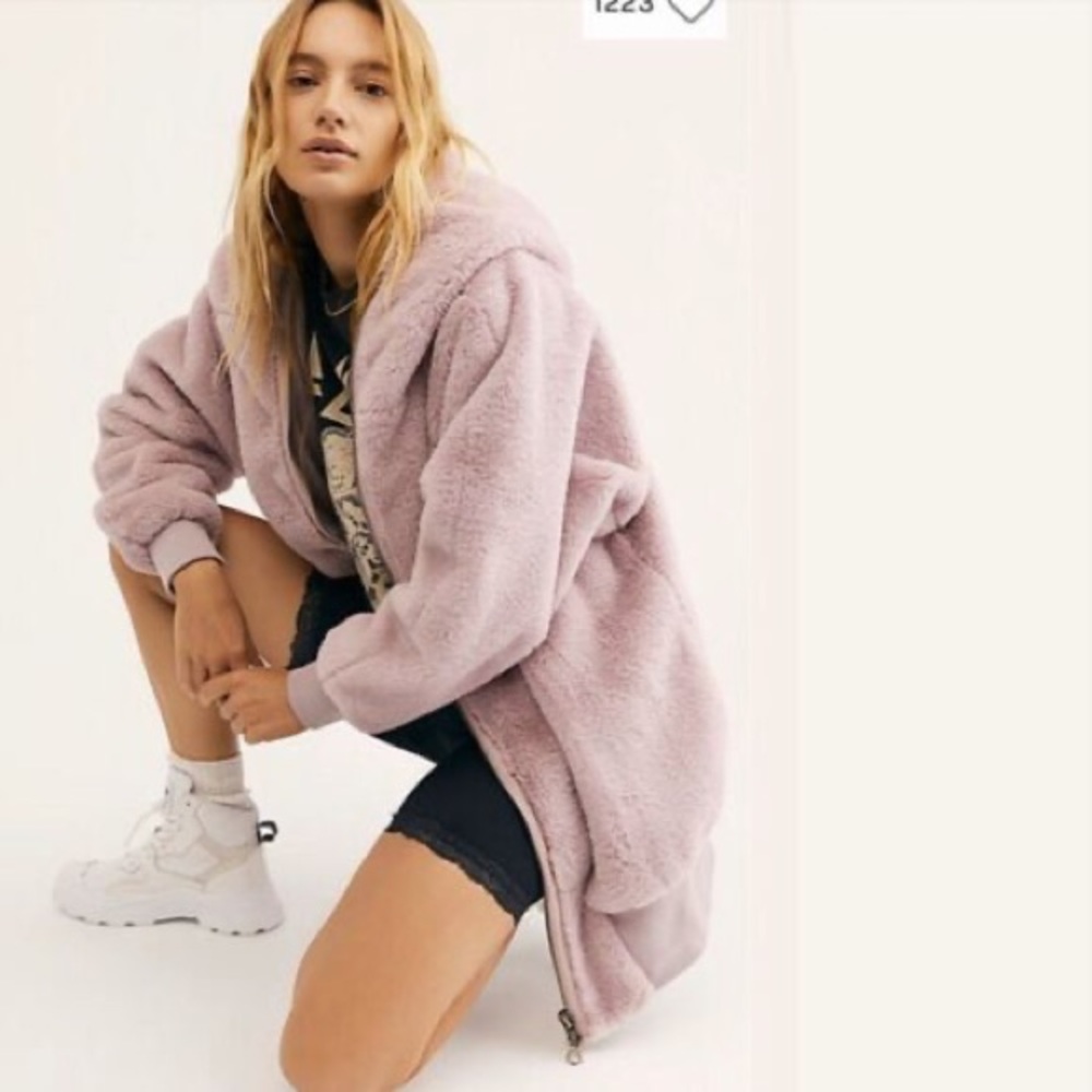 Free People Turn Up Zip Off Faux Fur Hoodie Coat Lavender Haze Large